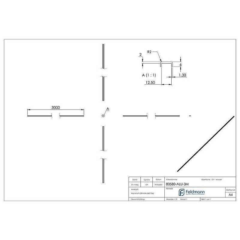 Kantenschutz EXTRA SLIM, für Glas 10,00 - 11,52mm, L: 3000mm, Aluminium E4/EV1