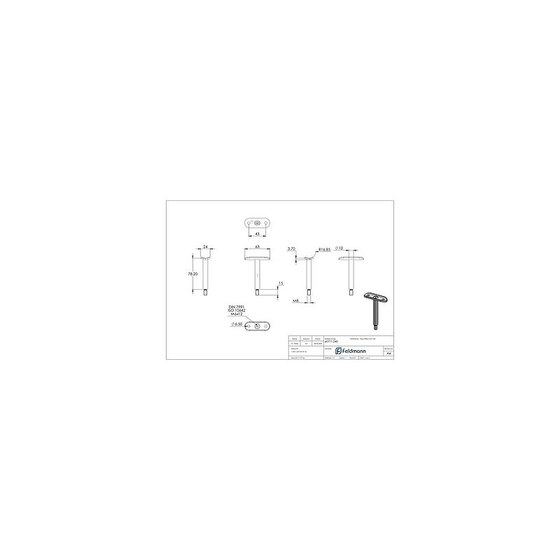 Stift Ø 12mm mit Handlaufanschlussplatte 33,7mm, V2A