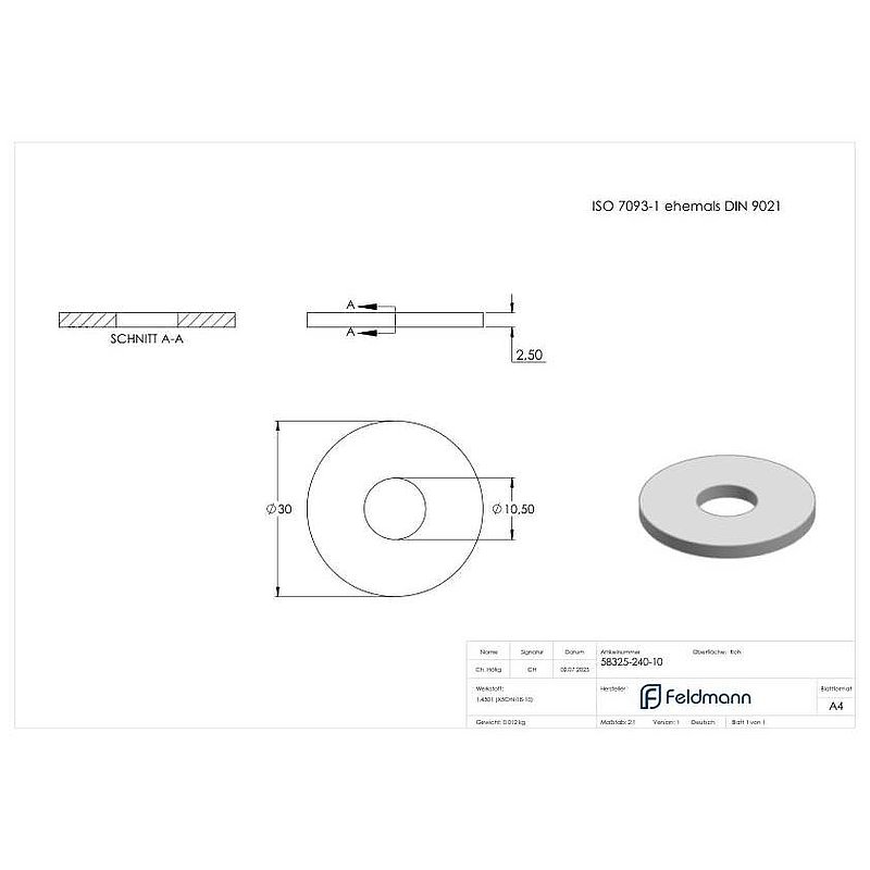 Rondelle plate large pour vis M10, ISO 7093-1, V2A