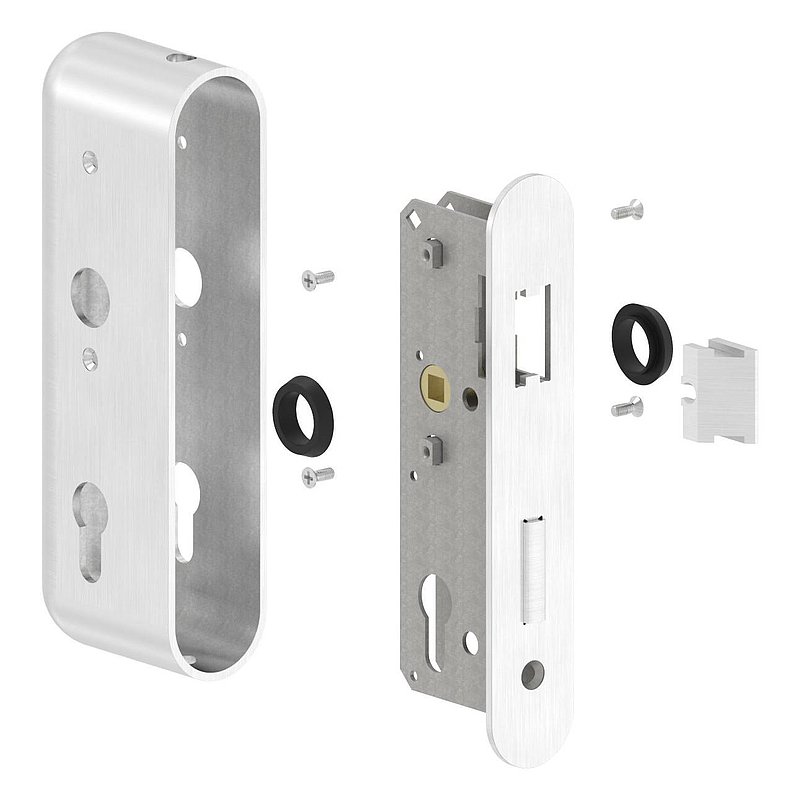 Stainless steel lock case with galvanised lock, 42.4x78.2x208.4mm