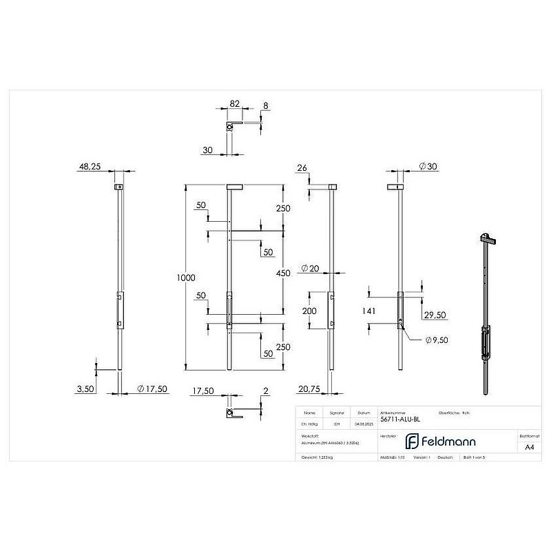 floor transom XL with length 1000mm, for screwing on, blank