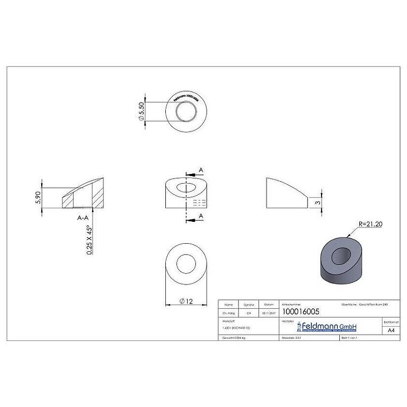 Moulded connection, for M5 thread, AISI304