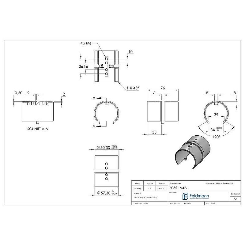 Rohrverbinder für Nutrohr 60,3x1,5mm, V4A