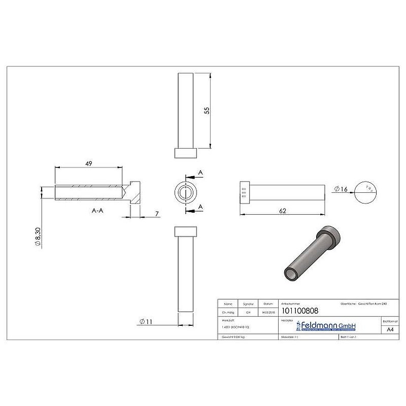 Lens head terminal for self-clinching, AISI316