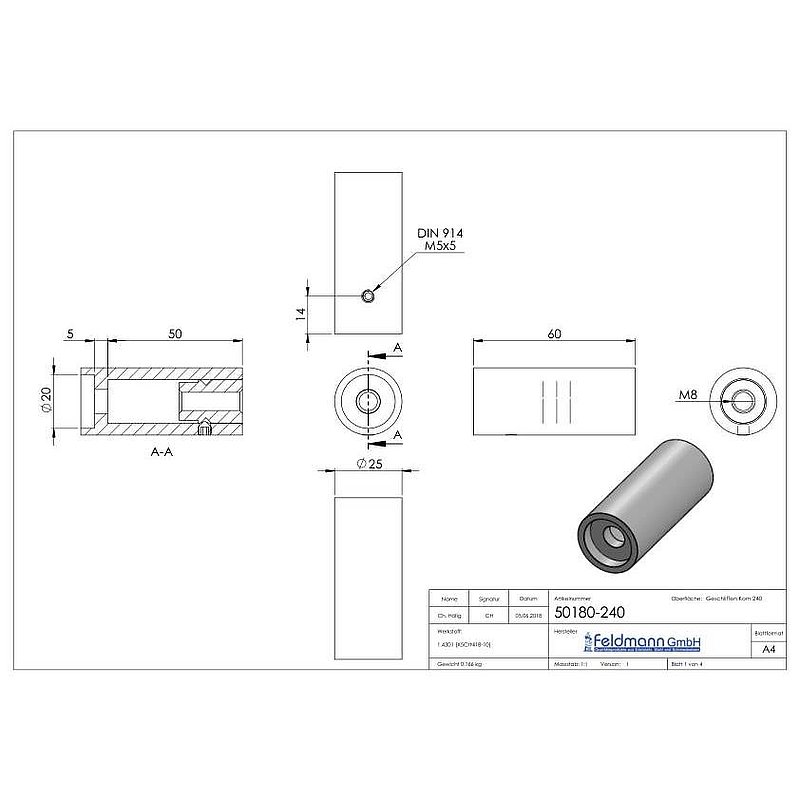 Support de tube - pour raccordement plat, V2A