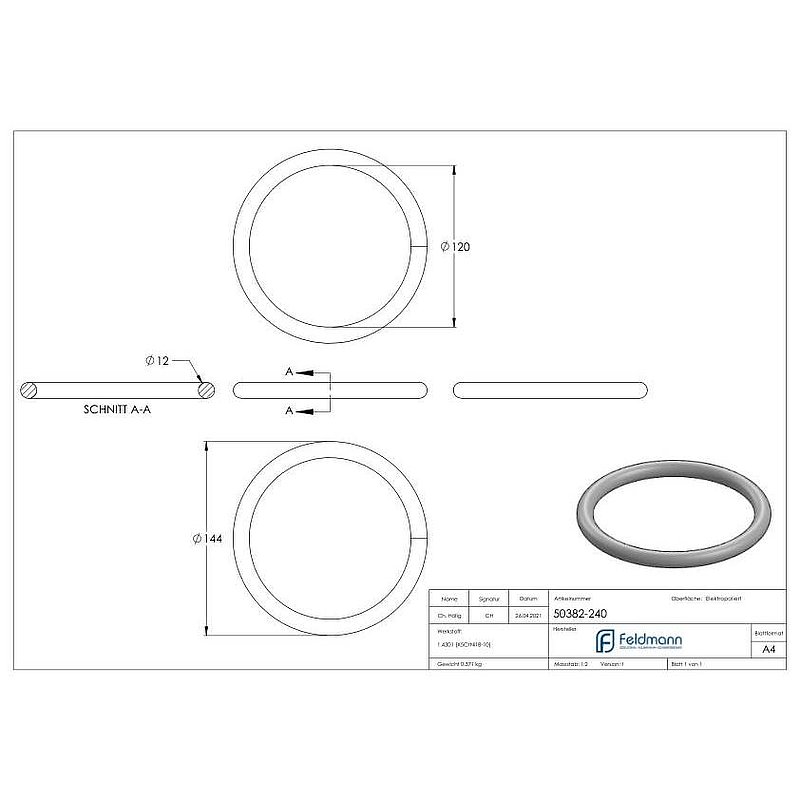 Ring, outer Ø: 144mm, AISI304