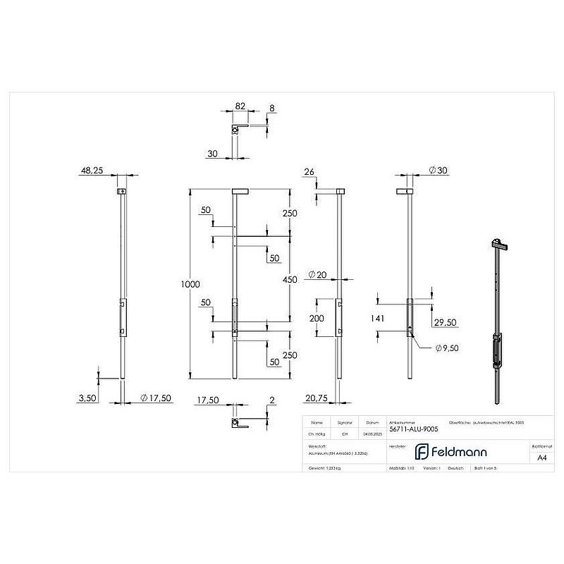 floor transom XL with length 1000mm, for screwing on, RAL 9005 black