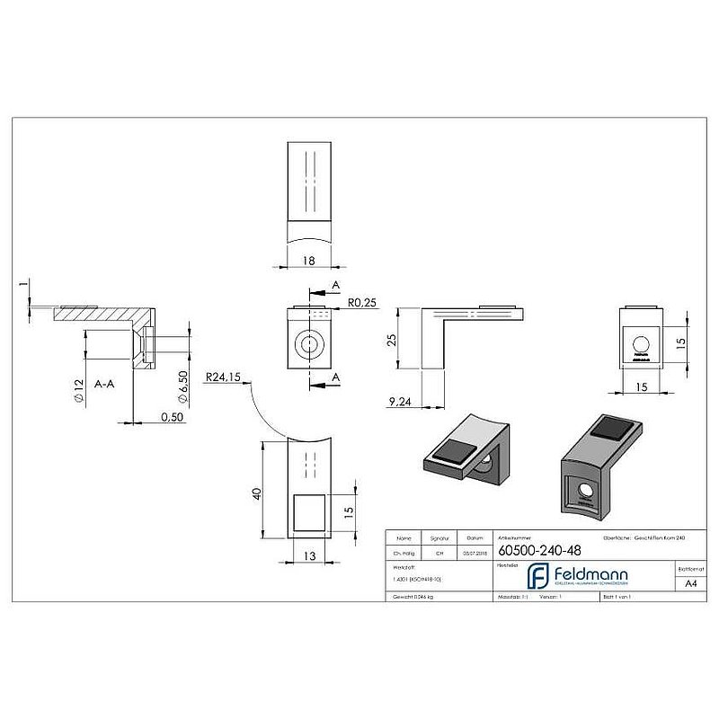 Support inférieur de verre pour jonction 48,3mm, V2A
