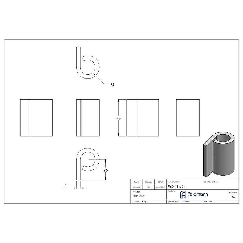 Anschweißband für Ø 16mm, L: 25mm