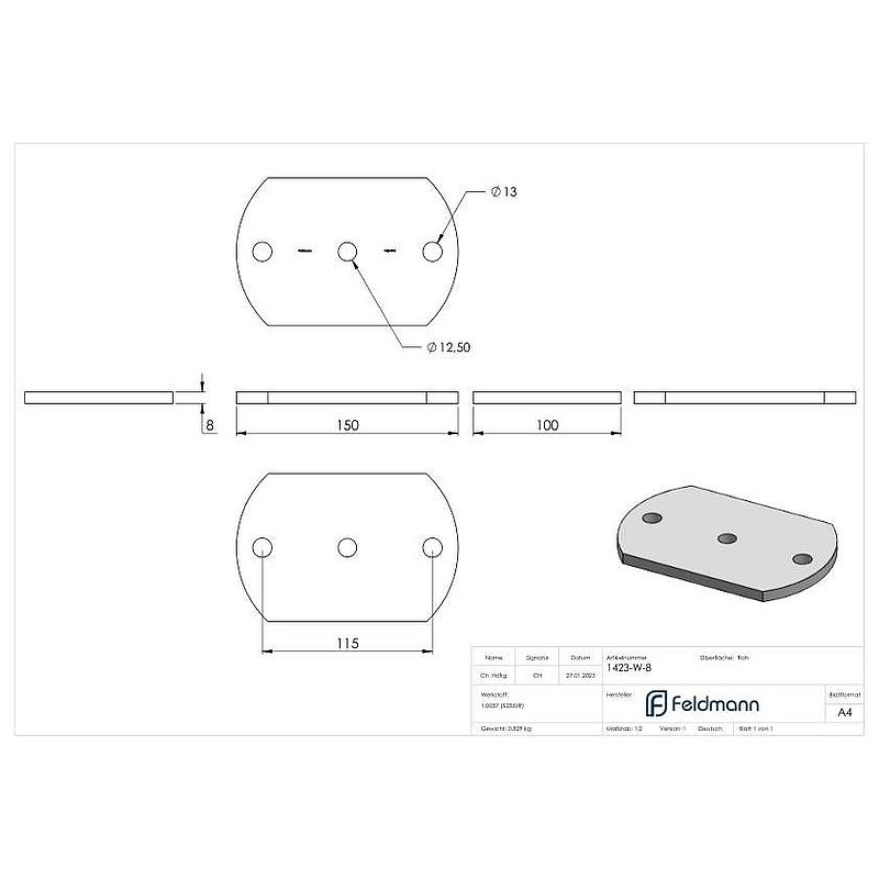 Ankerplatte 150x100x8mm