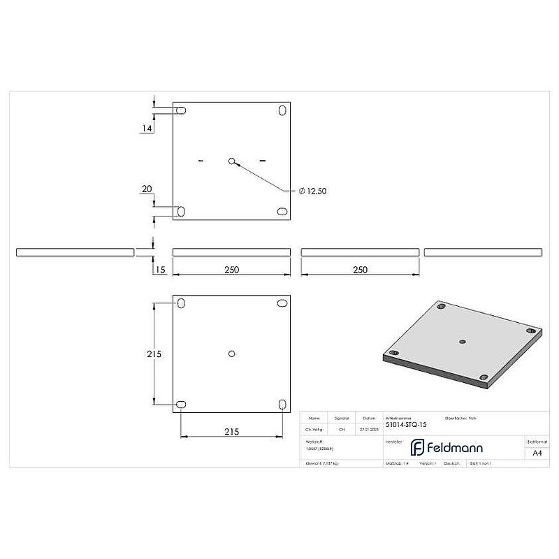 Anchor plate 250x250x15mm
