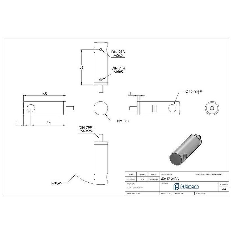 Support de lisse transversale rallongé, avec raccordement droit, perçage Ø 12,2mm, V2A