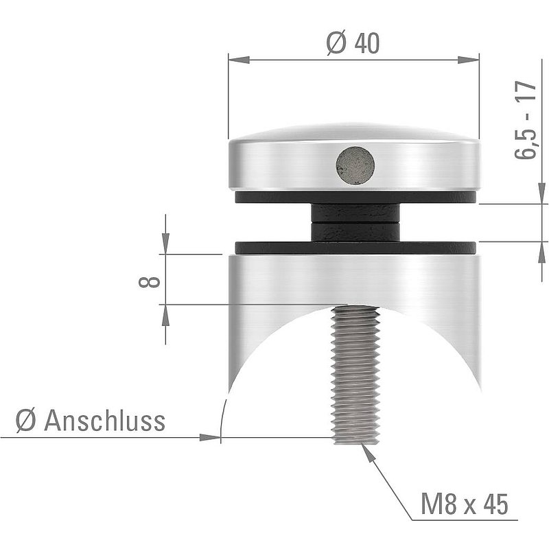 Glaspunkthalter 40mm, Anschluss: 42,4mm, V2A