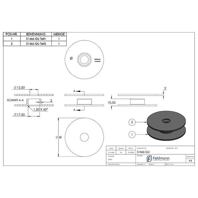 Gummischeibe (Paar) Ø 58 x 2mm, EPDM