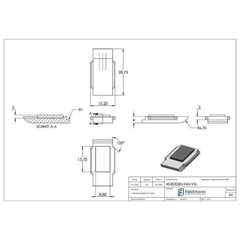 Safety plate for Mod. 45 for adjustable glass clamp, AISI316