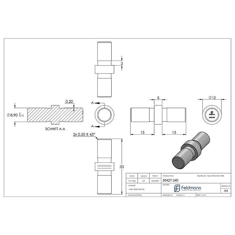 Rohrerbinder für Rohr 12,0x1,5mm, V2A