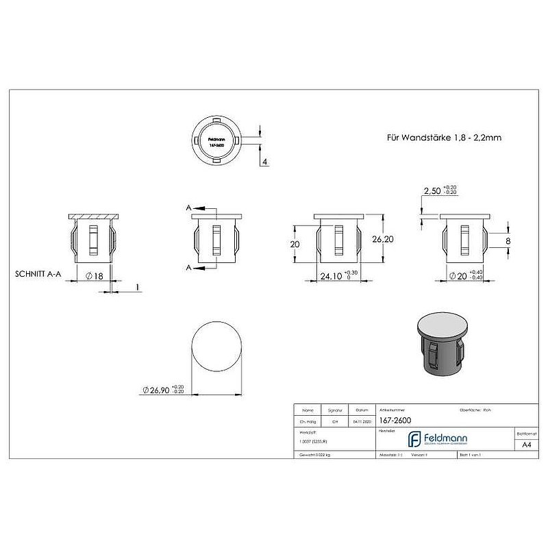 Bouchon en acier, pour tube 26,9mm