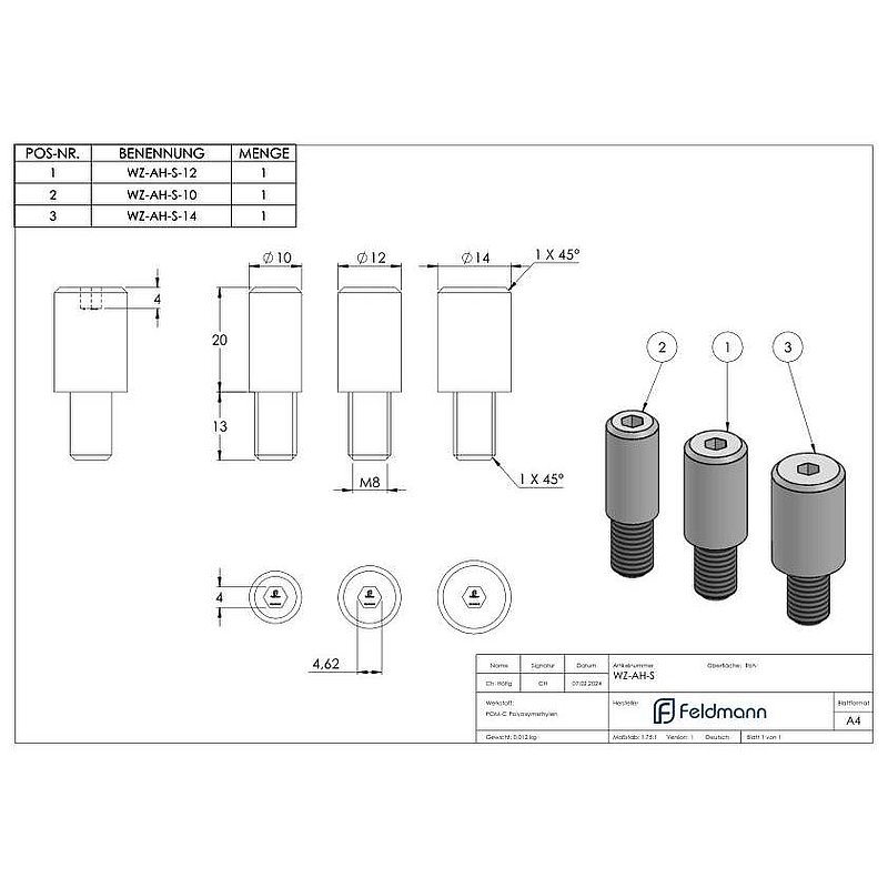 Stifte-Set ( Ø 10mm, 12mm, 14mm) für Ausrichthilfe