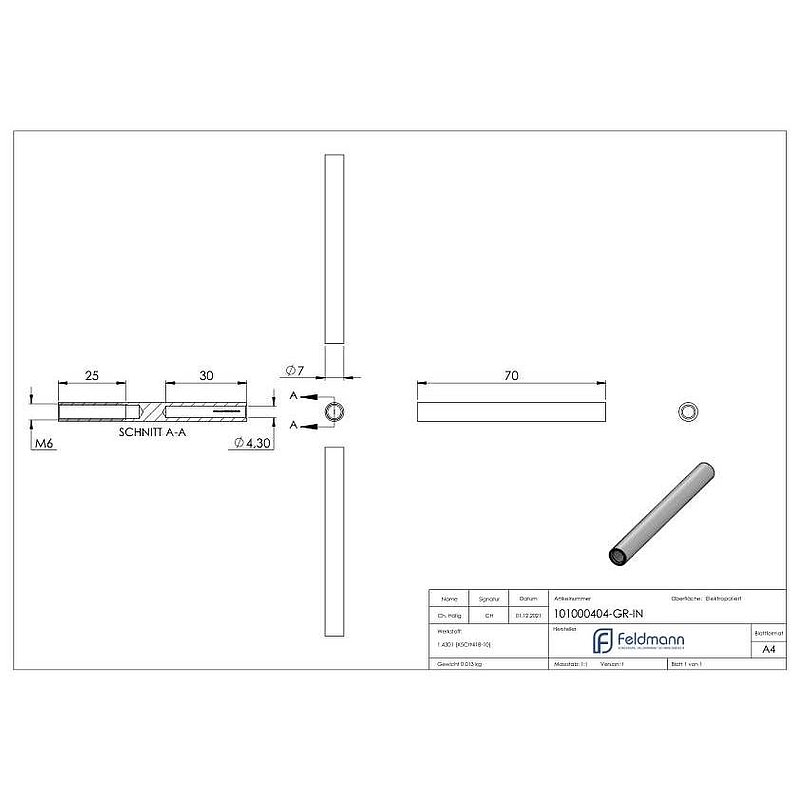 Gewindeterminal für Seil 4mm, V2A