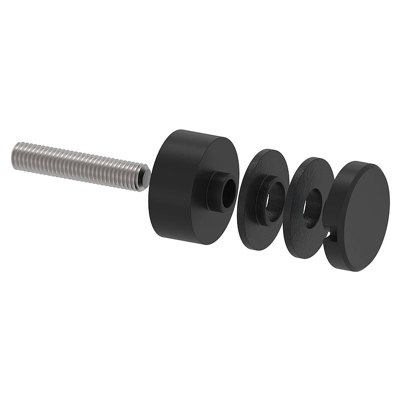 Glass point holder 30mm, connection: flat, V2A, powder coated RAL 9005 black matt