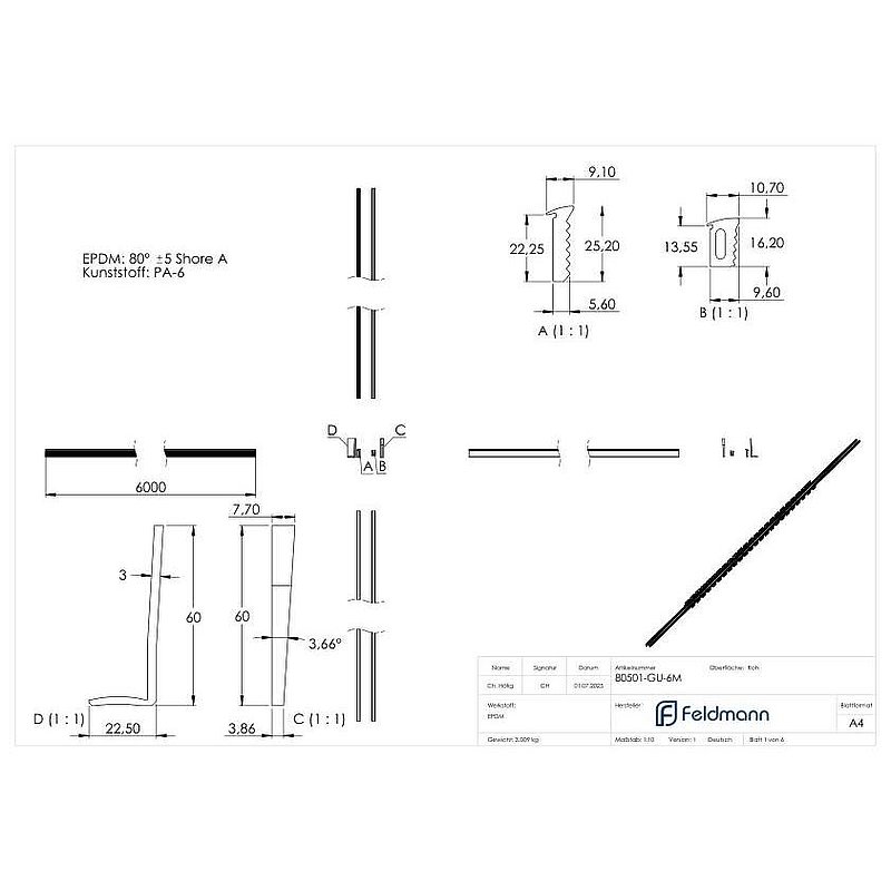 Kit de montage pour profilé aluminium de 6m pour verre 16,76-17,52mm