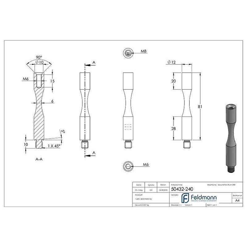 Stift Ø 12mm, L: 81mm, zum Biegen, V2A