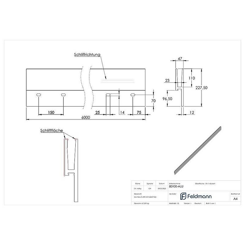 Alu-Profil ELEGANZA STRONG, seitliche Montage, L: 6000mm