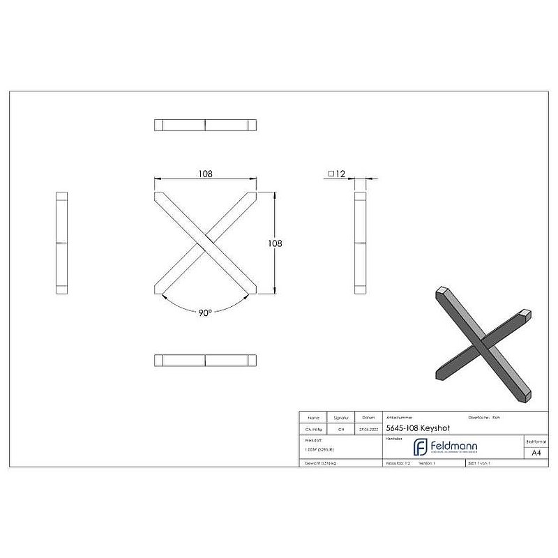Kreuz 12x12mm, 108x108mm