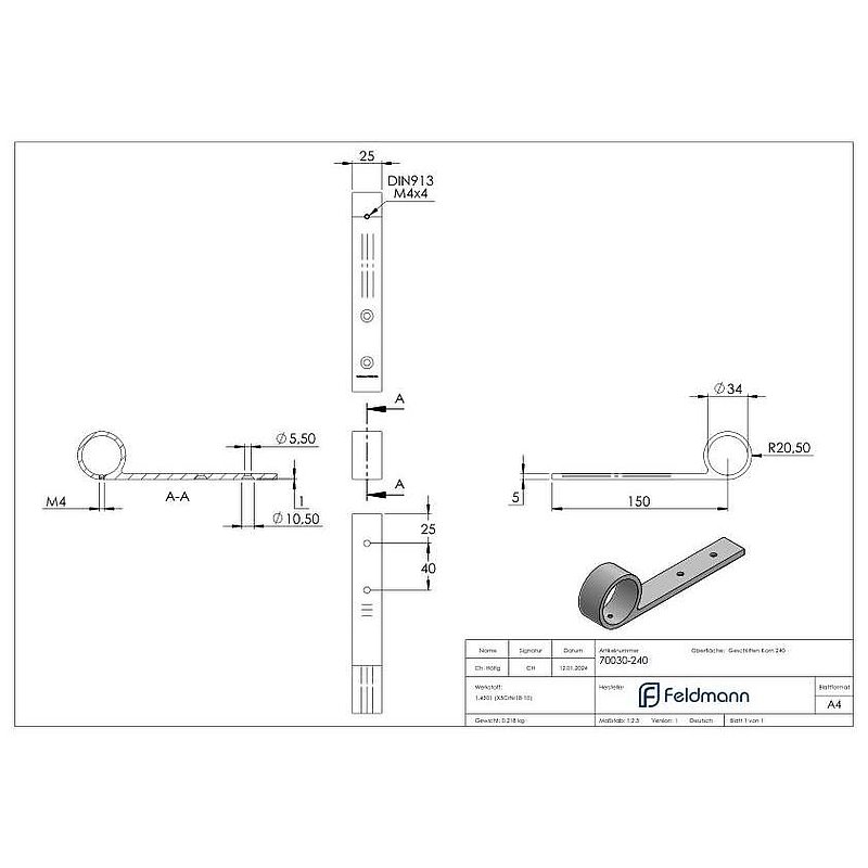 Handlaufstütze, für Rohr 33,7mm, V2A