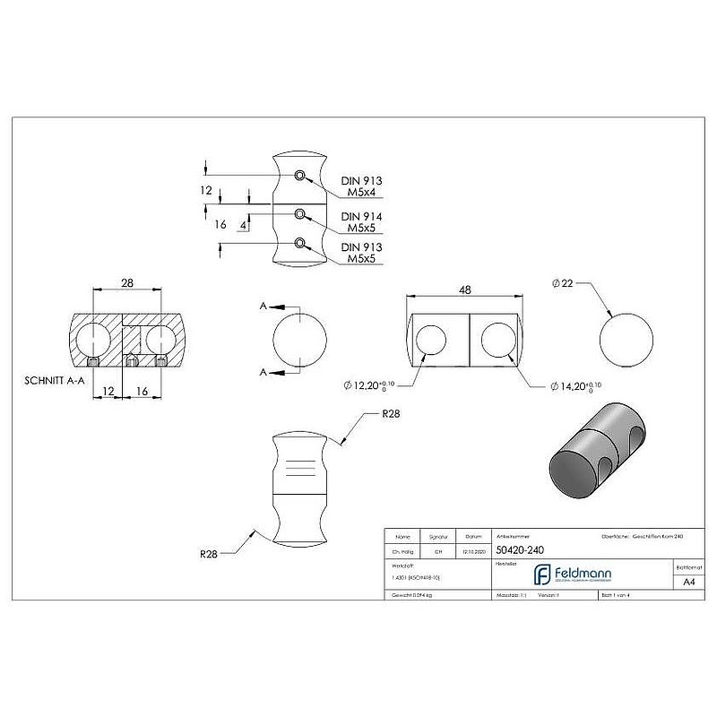 Doppelquerstabhalter mit 12,2 und 14,2mm Bohrung, V2A