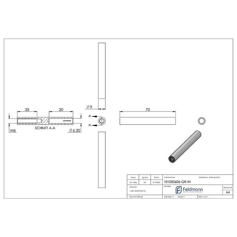 Gewindeterminal für Seil 6mm, V2A