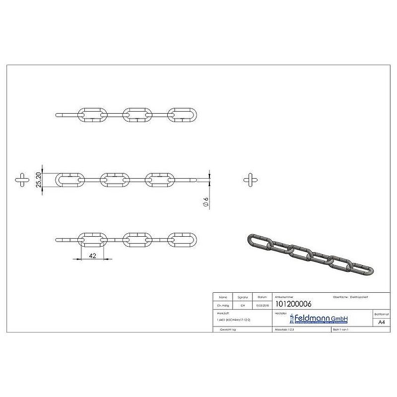 VA-Kette DIN 763, Ø 6mm