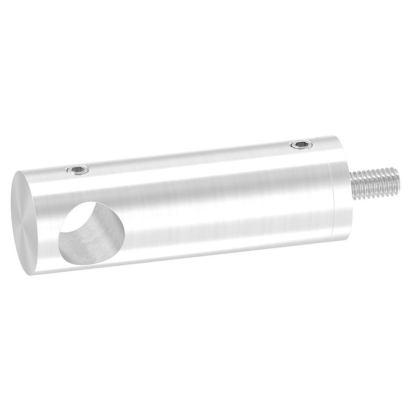 Cross bar holder extended, with through-hole for straight connection, 14.2 mm hole, AISI304