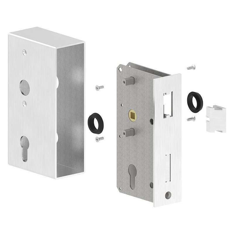 Stainless steel lock case with galvanised lock, dimensions: 50x94.5x173mm