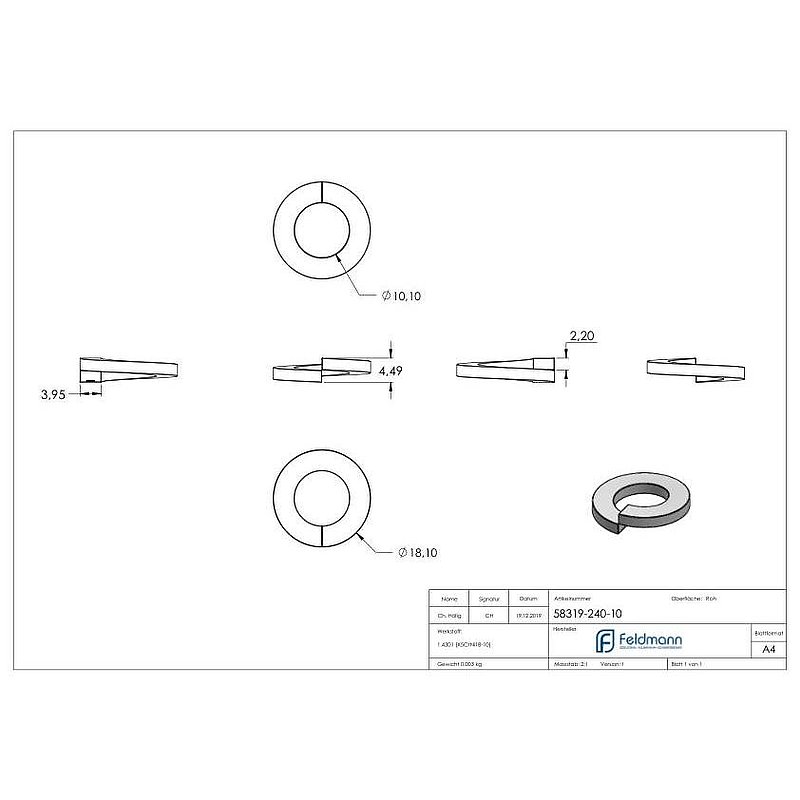 Rondelle élastique "Grower" pour vis M10, lisse, DIN 127, V2A