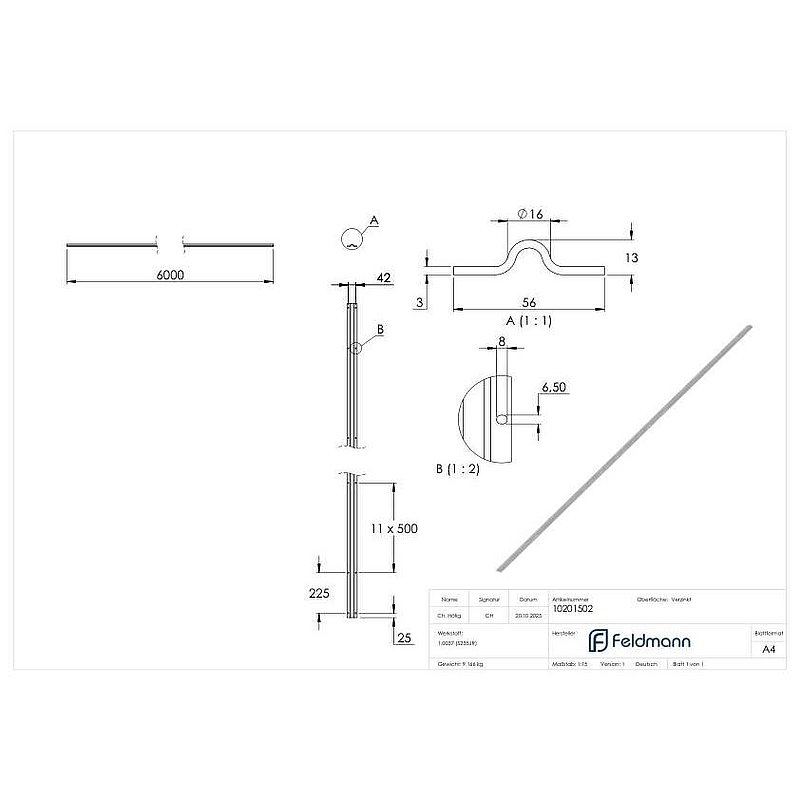 Laufschiene 16mm, L: 6000mm zum Aufschrauben