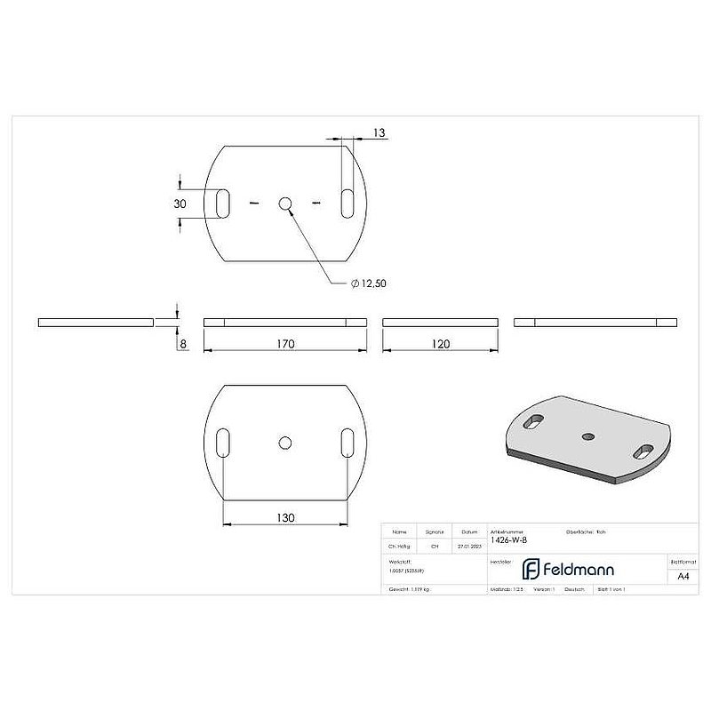 Anchor plate 170x120x8mm
