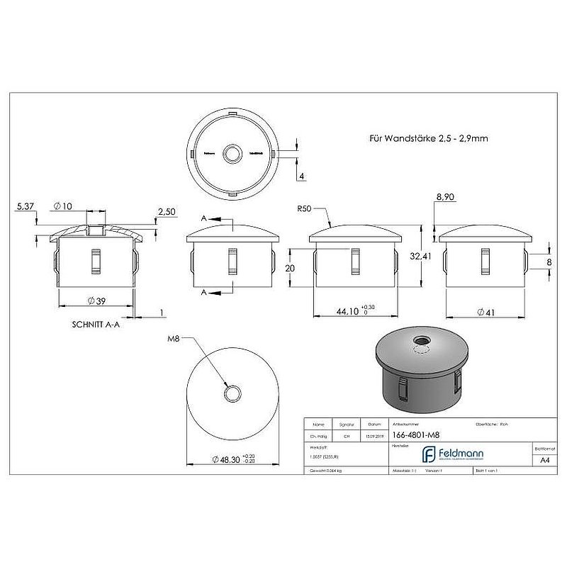 Bouchon en acier, pour tube 48,3mm