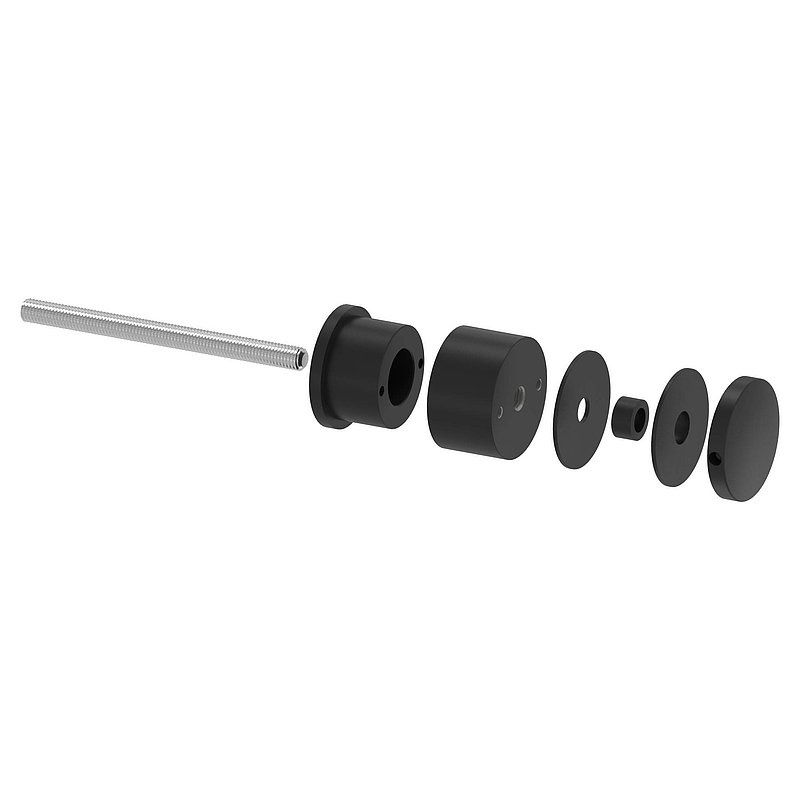Point de fixation 52mm, plat, réglable, V2A, revêtu par poudre en RAL 9005 noir mat