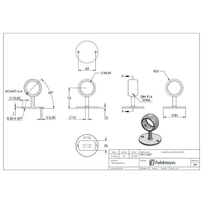 Rohrhalter, für Rohr 48,3mm, V2A