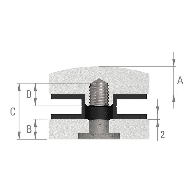 Glaspunkthalter 40mm, Anschluss: 42,4mm, V2A
