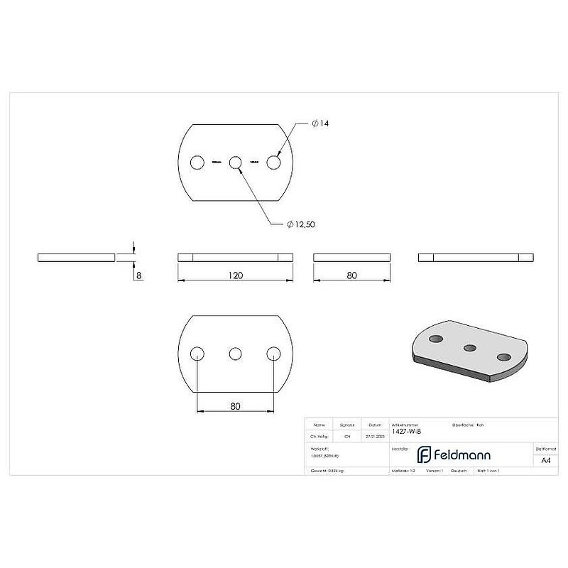 Plaque d'ancrage 120x80x8mm