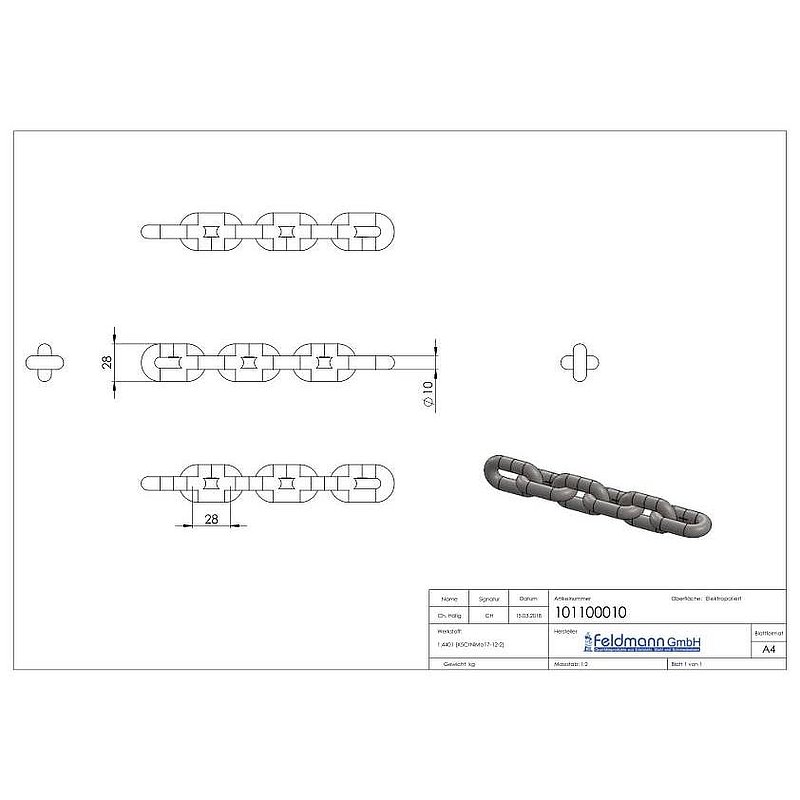VA-Kette DIN 766, Ø 10mm