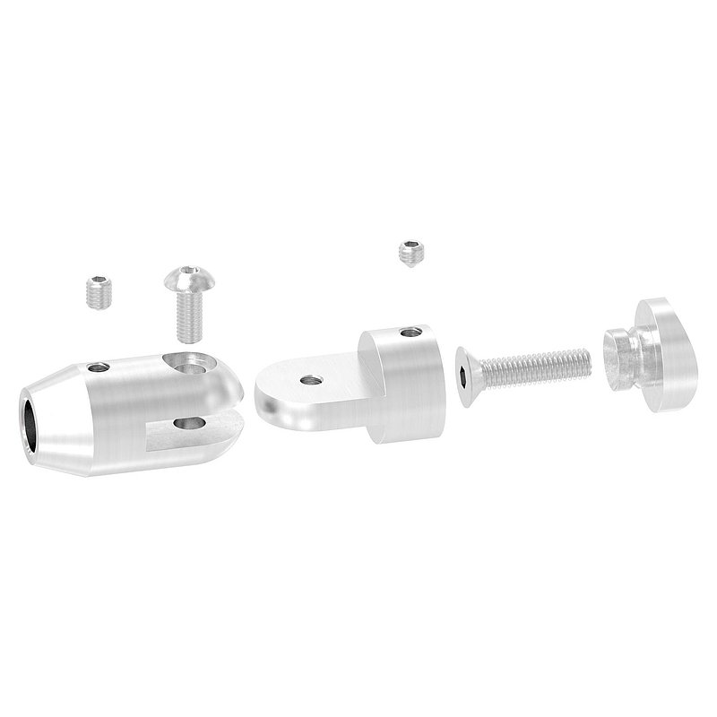 Cross bar holder with joint (for pushing from the front) 42.4 mm tube, 10.2 mm hole, AISI304