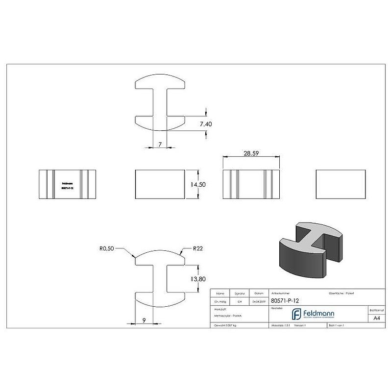 Glass leveller for all-glass railings, for glass 12.76 - 13.52 mm