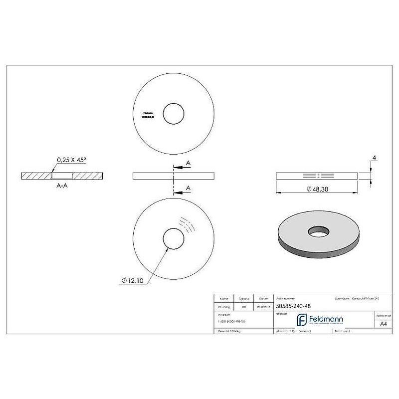 Plate, Ø 48.3mm, for welding on, AISI304