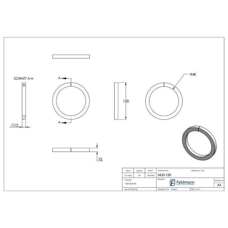 Anneau 12x12mm, Øextérieur 120mm