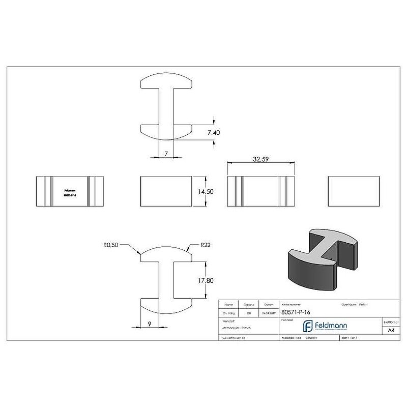 Glass leveller for all-glass railings, for glass 16.76 - 17.52 mm