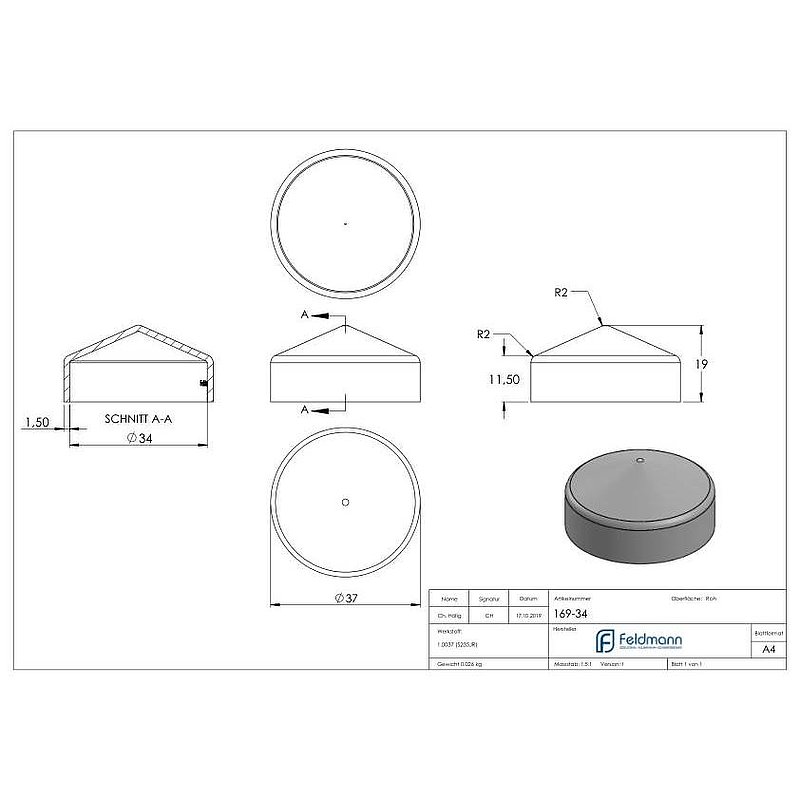 Abdeckkappen Rund Ø 34mm