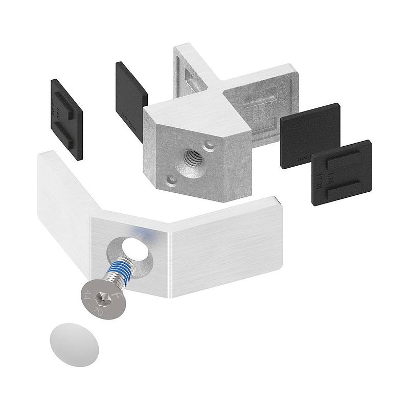 90° glass leveller for all-glass railings, for glass 16.76 - 17.52 mm